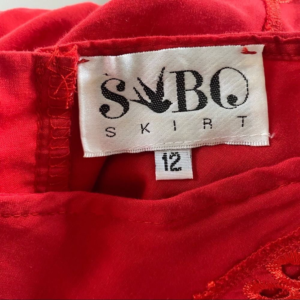 Sabo Skirt Mini Dress Red Sleeveless Eyelet Spring Summer 12 Medium - Picture 10 of 11